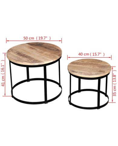 Table basse 2 pcs Bois de manguier brut Rond 40/50 cm