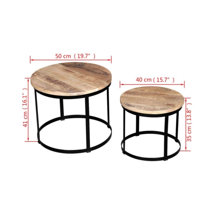 Table basse 2 pcs Bois de manguier brut Rond 40/50 cm