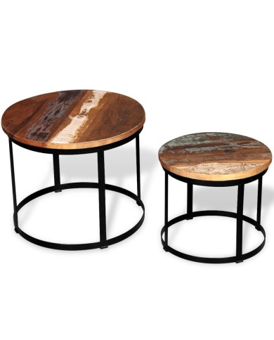 Table basse 2 pcs Bois récupéré massif Rond 40 cm / 50 cm
