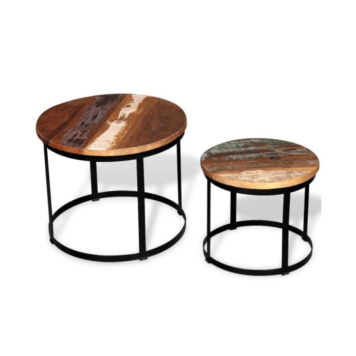 Table basse 2 pcs Bois récupéré massif Rond 40 cm / 50 cm