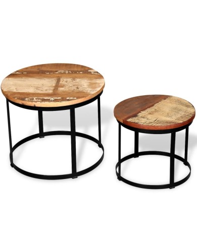 Table basse 2 pcs Bois récupéré massif Rond 40 cm / 50 cm
