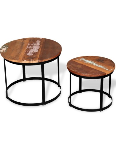 Table basse 2 pcs Bois récupéré massif Rond 40 cm / 50 cm