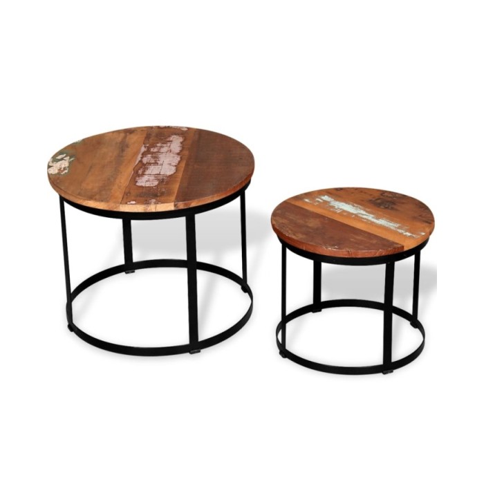 Table basse 2 pcs Bois récupéré massif Rond 40 cm / 50 cm