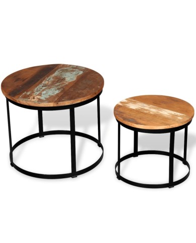 Table basse 2 pcs Bois récupéré massif Rond 40 cm / 50 cm