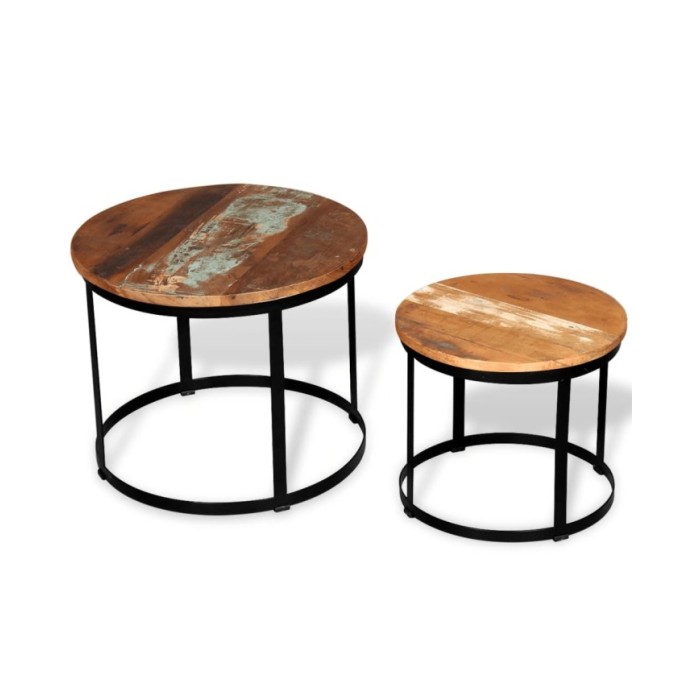 Table basse 2 pcs Bois récupéré massif Rond 40 cm / 50 cm