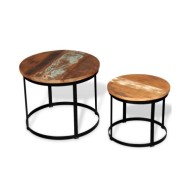 Table basse 2 pcs Bois récupéré massif Rond 40 cm / 50 cm