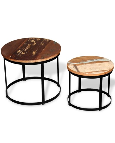 Table basse 2 pcs Bois récupéré massif Rond 40 cm / 50 cm