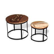 Table basse 2 pcs Bois récupéré massif Rond 40 cm / 50 cm