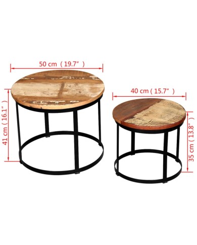 Table basse 2 pcs Bois récupéré massif Rond 40 cm / 50 cm