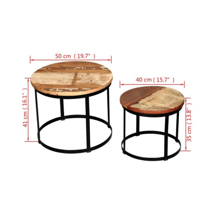 Table basse 2 pcs Bois récupéré massif Rond 40 cm / 50 cm