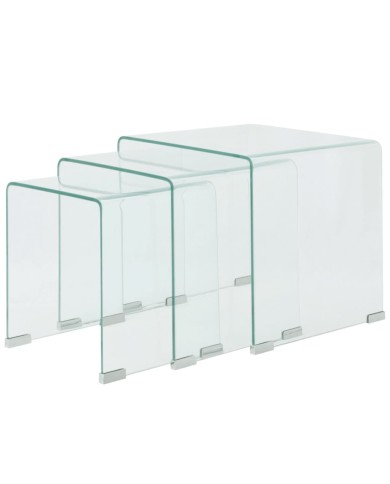 Ensemble de tables gigognes 3 Pièces Verre trempé Transparent