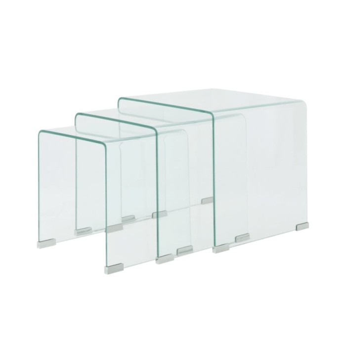 Ensemble de tables gigognes 3 Pièces Verre trempé Transparent