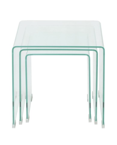 Ensemble de tables gigognes 3 Pièces Verre trempé Transparent