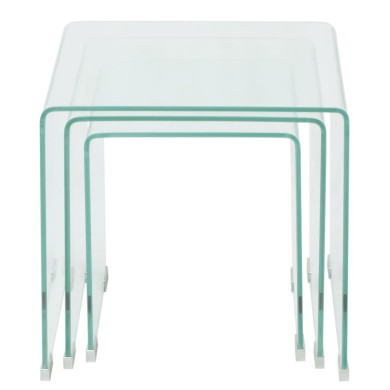 Ensemble de tables gigognes 3 Pièces Verre trempé Transparent