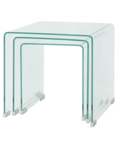 Ensemble de tables gigognes 3 Pièces Verre trempé Transparent