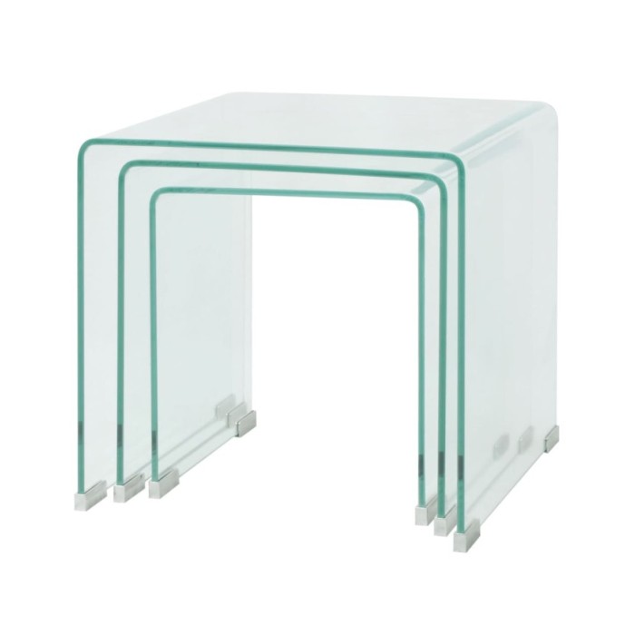 Ensemble de tables gigognes 3 Pièces Verre trempé Transparent