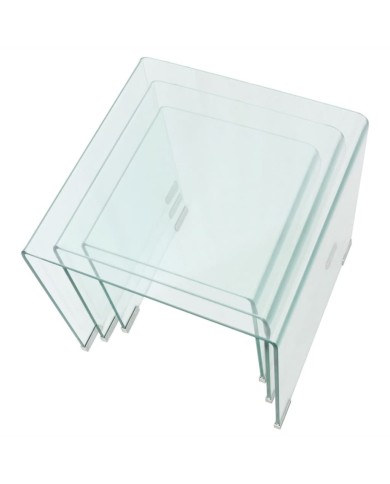 Ensemble de tables gigognes 3 Pièces Verre trempé Transparent
