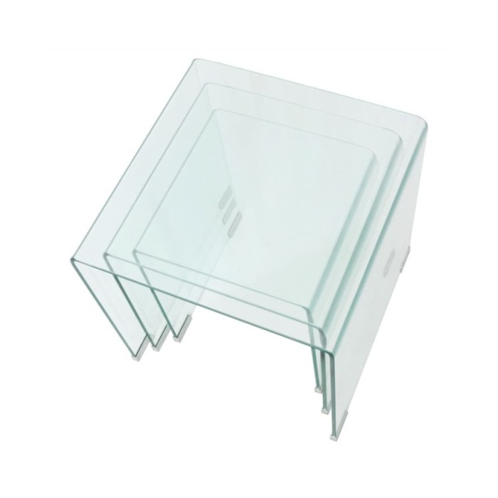 Ensemble de tables gigognes 3 Pièces Verre trempé Transparent