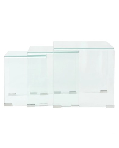 Ensemble de tables gigognes 3 Pièces Verre trempé Transparent