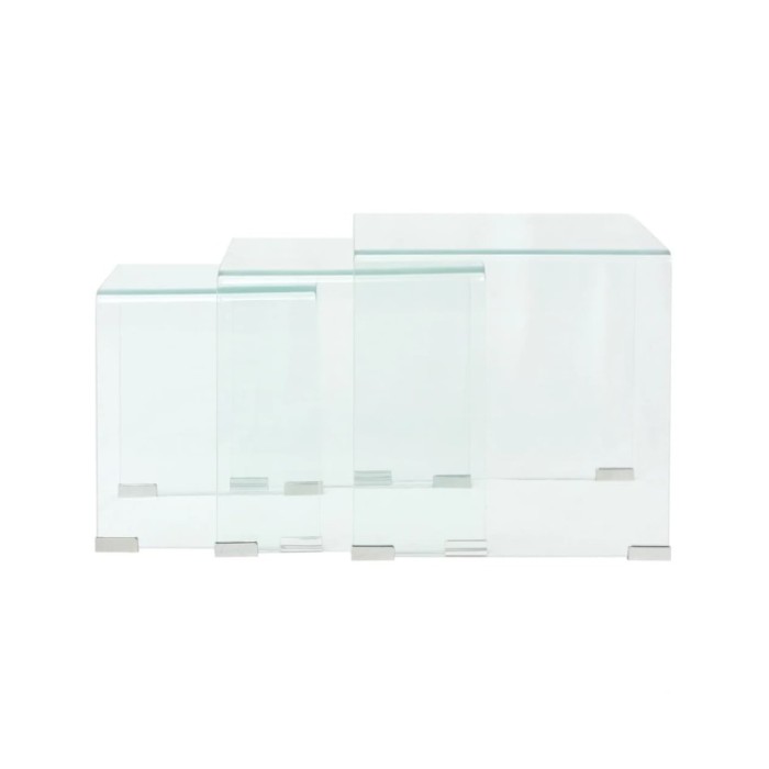 Ensemble de tables gigognes 3 Pièces Verre trempé Transparent