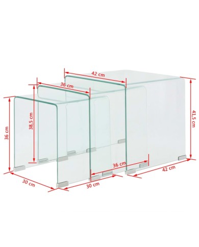 Ensemble de tables gigognes 3 Pièces Verre trempé Transparent