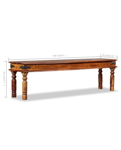 Banc Bois de Sesham massif 160 x 35 x 45 cm