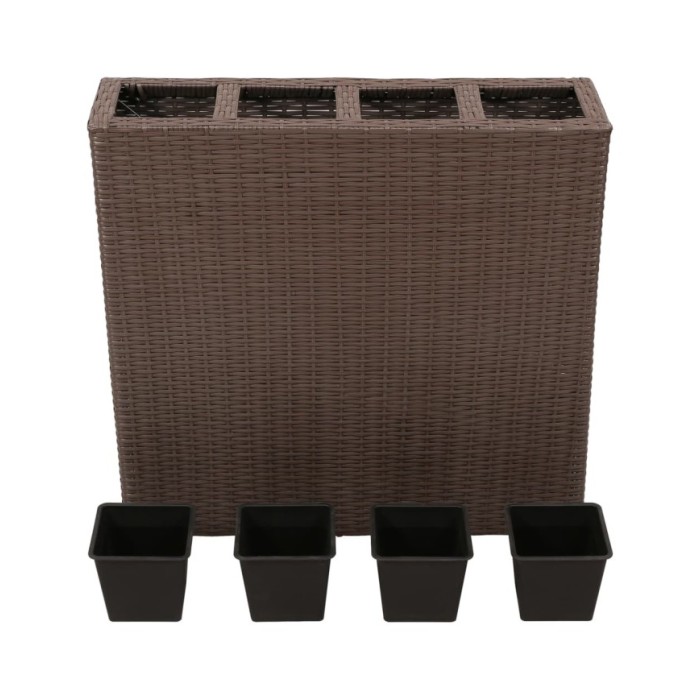 Lit surélevé de jardin avec 4 pots Résine tressée Marron