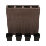 Lit surélevé de jardin avec 4 pots Résine tressée Marron