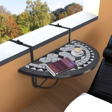 Table suspendue de balcon Noir et blanc Mosaïque 