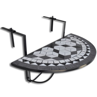 Table suspendue de balcon Noir et blanc Mosaïque 