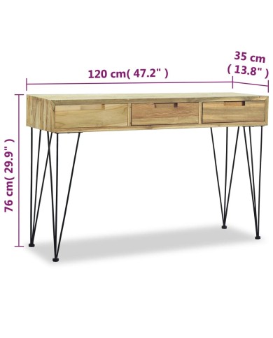 Table console 120 x 35 x 76 cm Teck massif