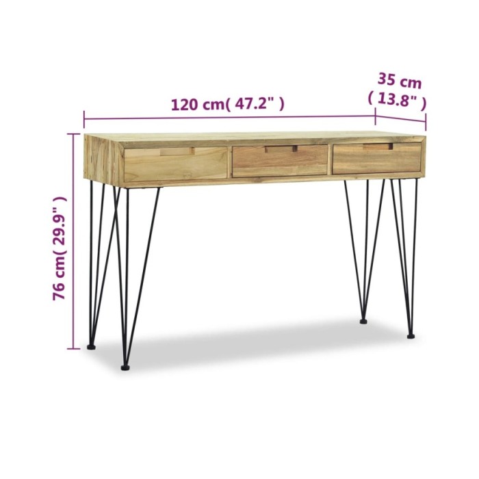 Table console 120 x 35 x 76 cm Teck massif