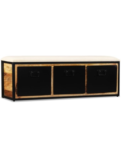 Banc de rangement avec 3 tiroirs Bois de manguier 120x30x40 cm