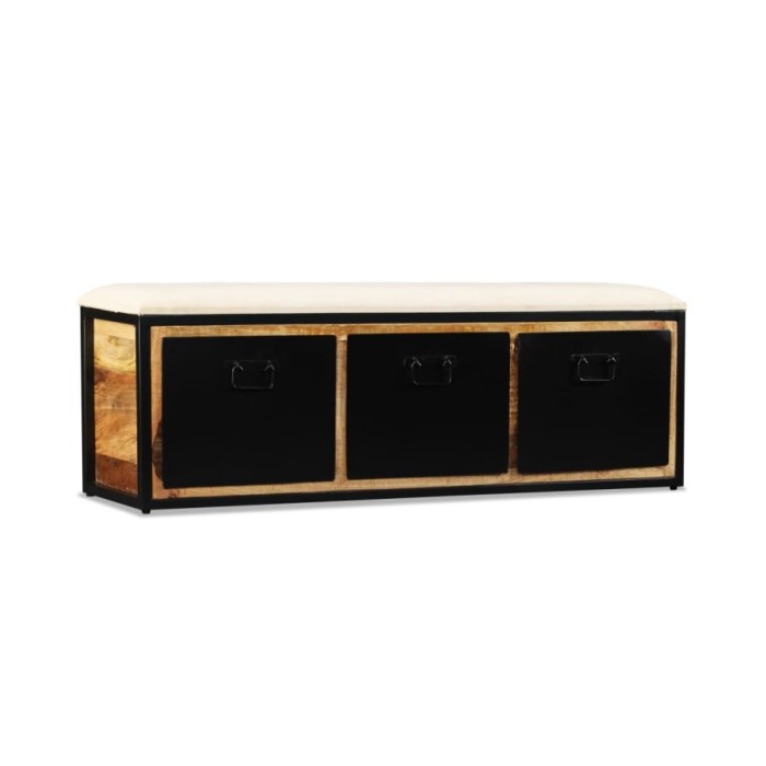 Banc de rangement avec 3 tiroirs Bois de manguier 120x30x40 cm