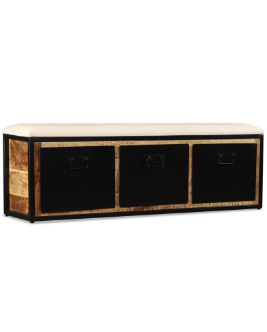 Banc de rangement avec 3 tiroirs Bois de manguier 120x30x40 cm