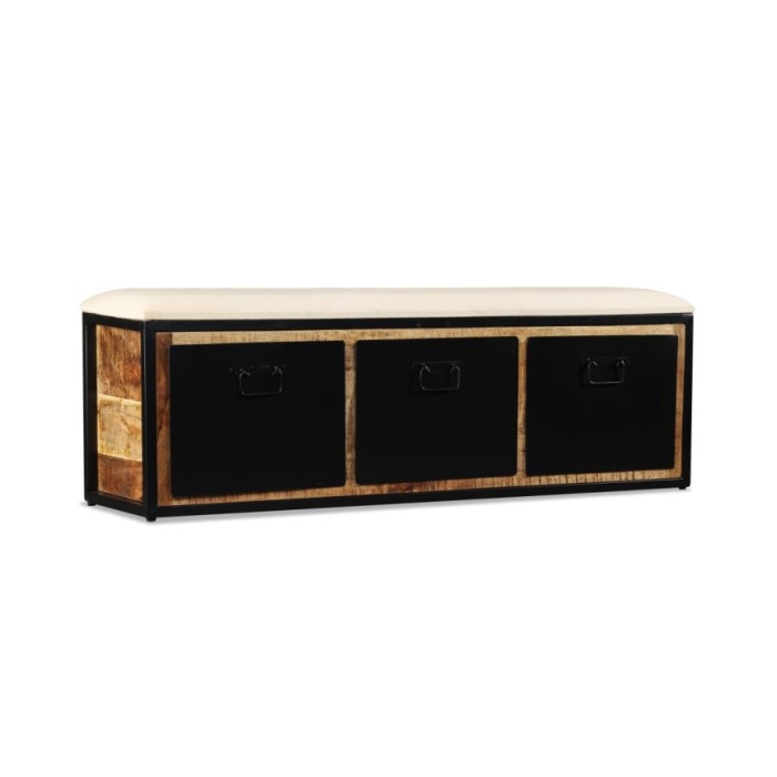 Banc de rangement avec 3 tiroirs Bois de manguier 120x30x40 cm
