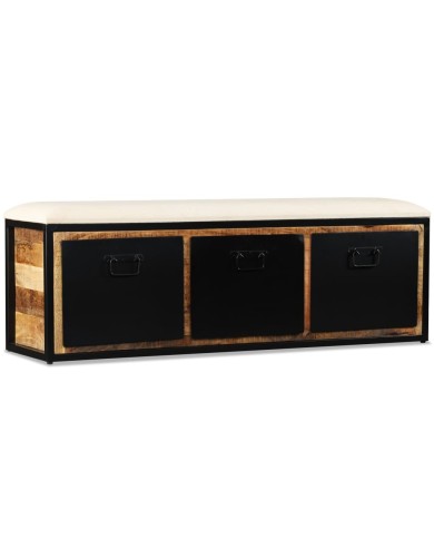 Banc de rangement avec 3 tiroirs Bois de manguier 120x30x40 cm