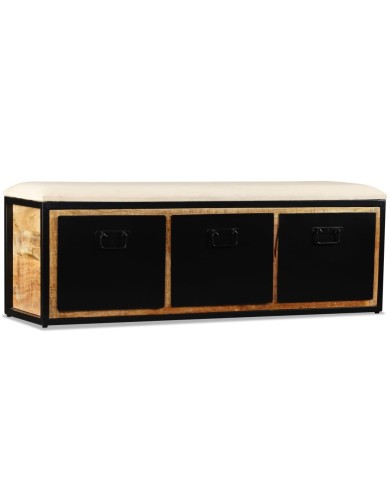 Banc de rangement avec 3 tiroirs Bois de manguier 120x30x40 cm