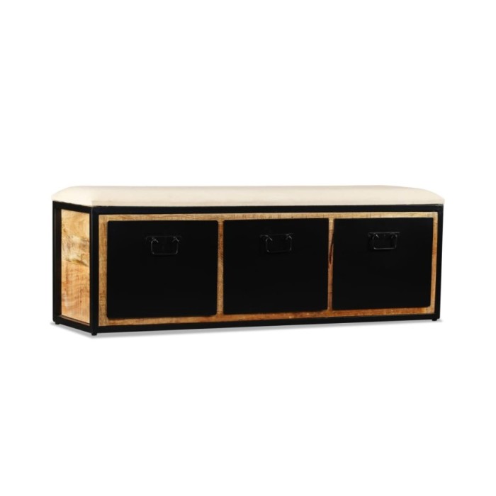 Banc de rangement avec 3 tiroirs Bois de manguier 120x30x40 cm