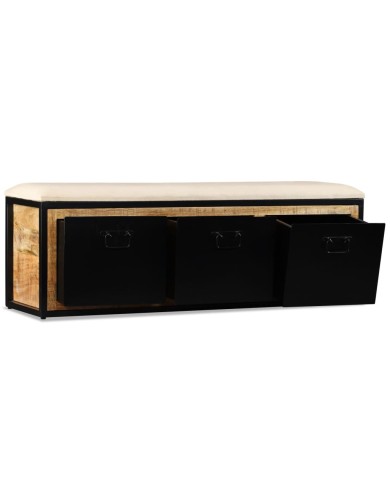 Banc de rangement avec 3 tiroirs Bois de manguier 120x30x40 cm