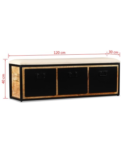 Banc de rangement avec 3 tiroirs Bois de manguier 120x30x40 cm