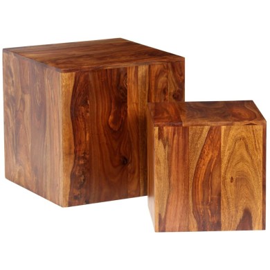 Ensemble de table basse 2 pcs Bois massif de Sesham 40x40x40 cm