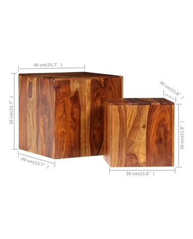 Ensemble de table basse 2 pcs Bois massif de Sesham 40x40x40 cm