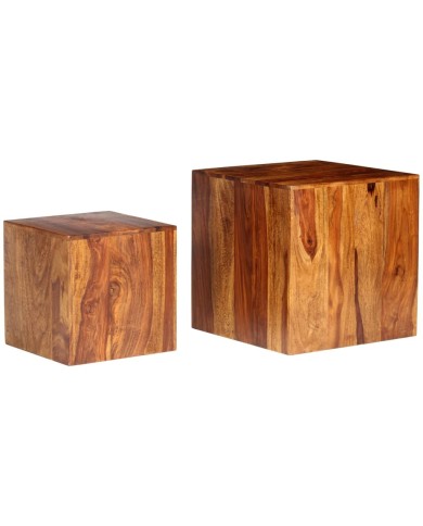 Ensemble de table basse 2 pcs Bois massif de Sesham 40x40x40 cm