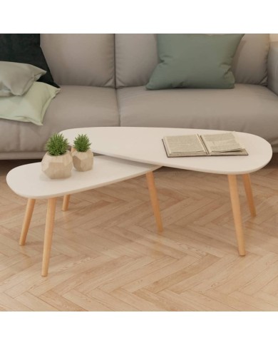 Ensemble de tables basses 2 pcs Bois de pin massif Blanc