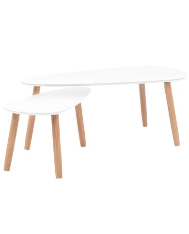Ensemble de tables basses 2 pcs Bois de pin massif Blanc