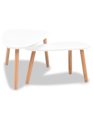 Ensemble de tables basses 2 pcs Bois de pin massif Blanc