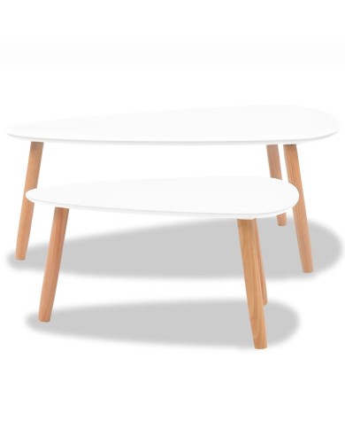 Ensemble de tables basses 2 pcs Bois de pin massif Blanc