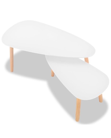 Ensemble de tables basses 2 pcs Bois de pin massif Blanc