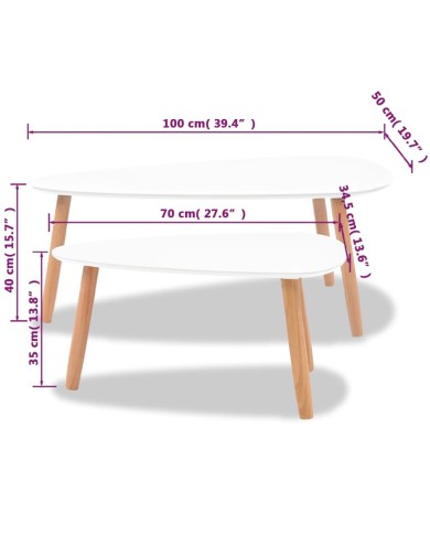 Ensemble de tables basses 2 pcs Bois de pin massif Blanc